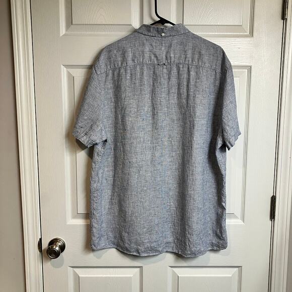 1901 Short Sleeve Blue White 100% Linen Button Down Shirt Men's Size XXL 2XL - Picture 2 of 10